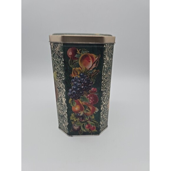 Vintage Hexagon Shaped Cookie Candy Storage Tin with Fruit Design - Picture 4 of 12